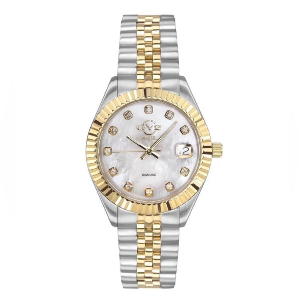 GV2 By Gevril Women's 12404 Naples Diamand White MOP Dial Two Tone Watch